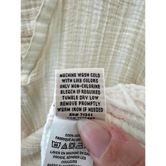 L.L. BEAN | Plus Crinkled Cotton Gauze Top V-Neck Pullover Beige Stripe | 2X - Picture 7 of 7